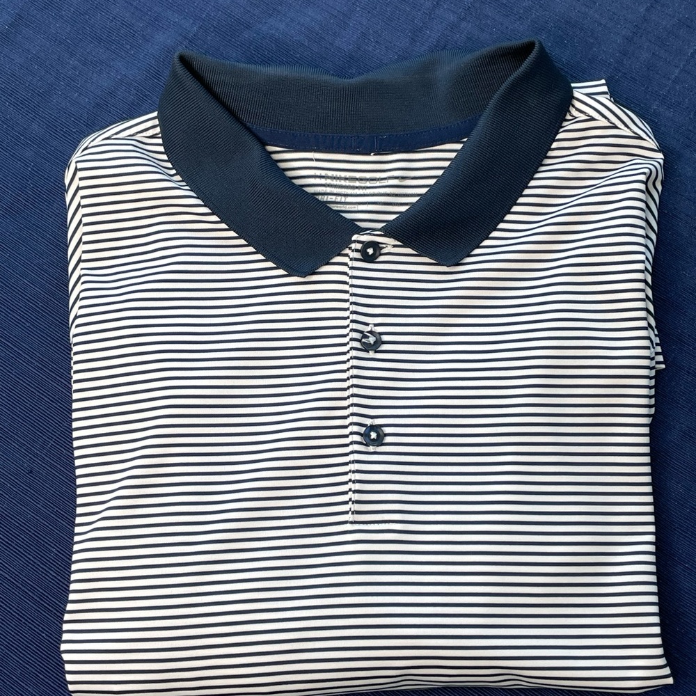 Nike Men’s Navy and White Striped Polo Shirt